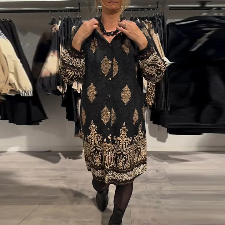 Robe à imprimé vintage boutonnée à revers