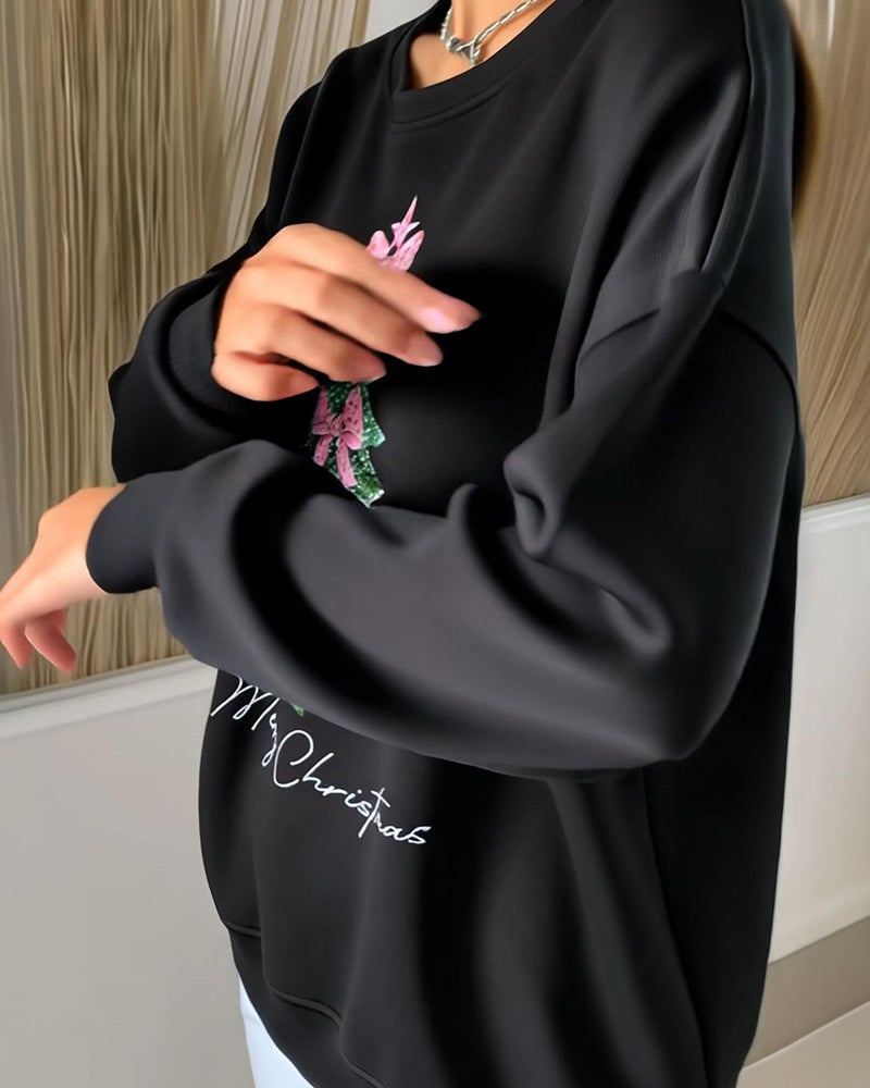 Sweat À Col Rond Manches Longues Imprimé Noël