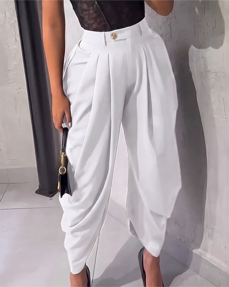 Pantalon Décontracté Unie Poche Sac En Papier Court
